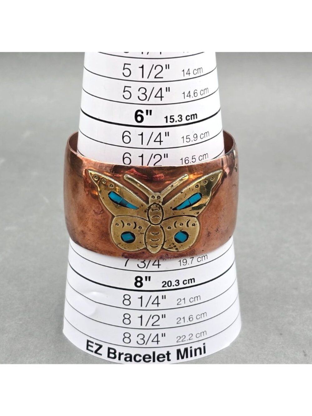Vintage Mexico Cobre Copper Turquoise Inlay Cuff Bracelet 7" Mixed Metal - Picture 10 of 10